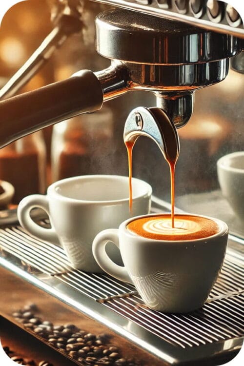 Un espressor prepară cafea în două cești.