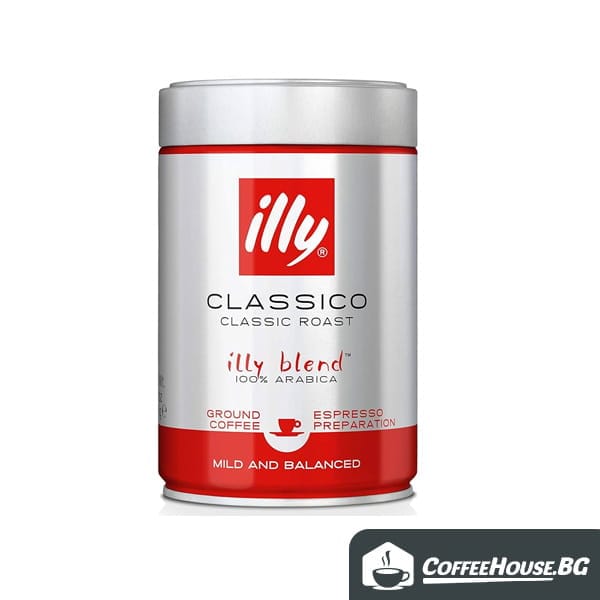 Cutie metalică illy Classico cu cafea măcinată, 250 g