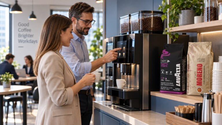 Aparat de cafea boabe pentru birou, alături de Lavazza Gusto Forte și Moreno Vending